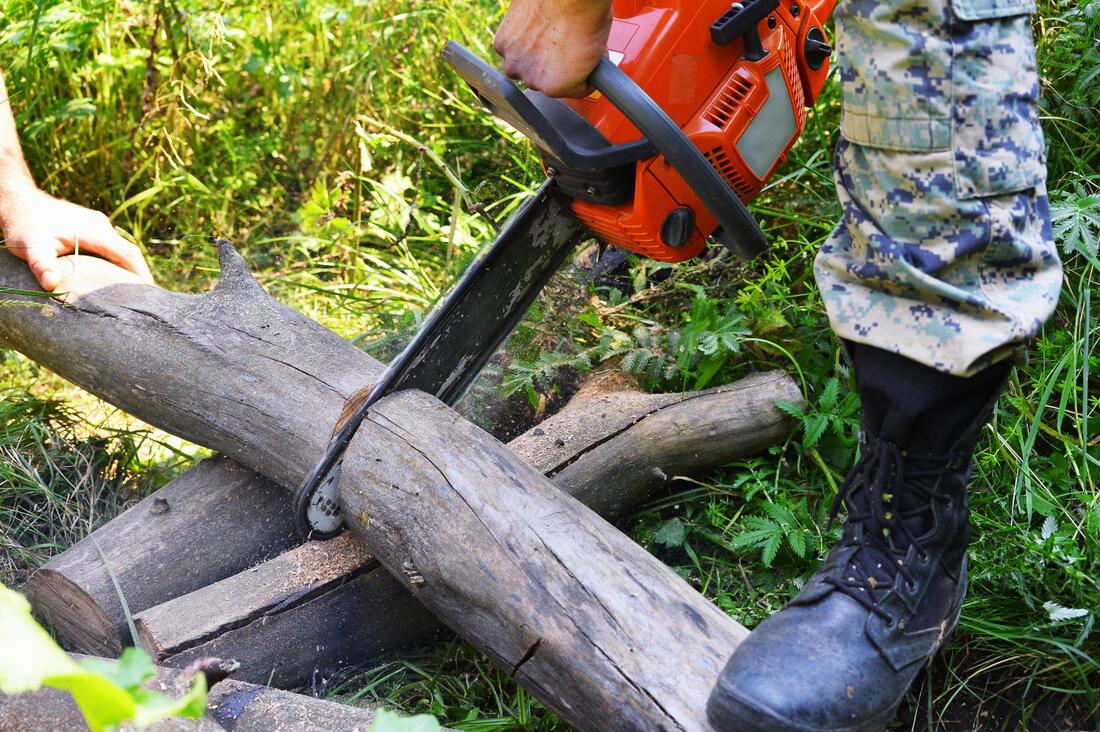 a man cutting the stalk of wood
